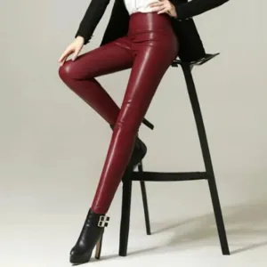 Plus Size Faux Leather Leggings for Women - High Waist Shiny Slim Fit Pants (XS–5XL)