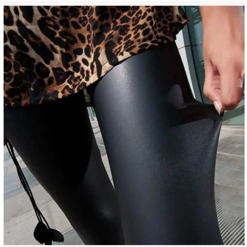 Plus Size Faux Leather Leggings for Women - High Waist Shiny Slim Fit Pants (XS–5XL)