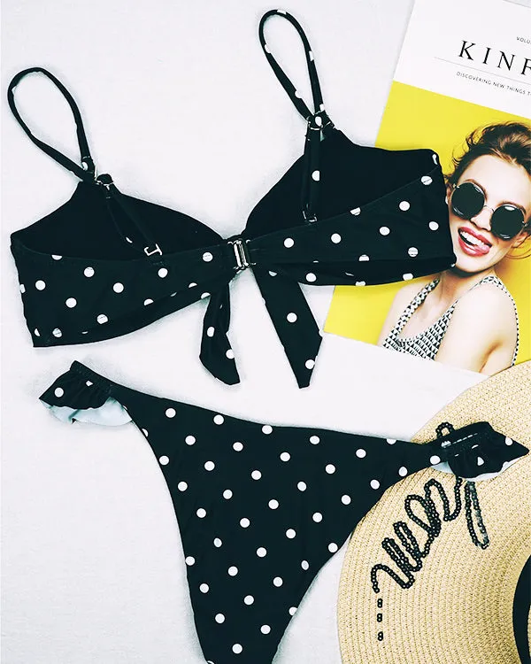 Polka Dots Print Tie Front Bikini Sets