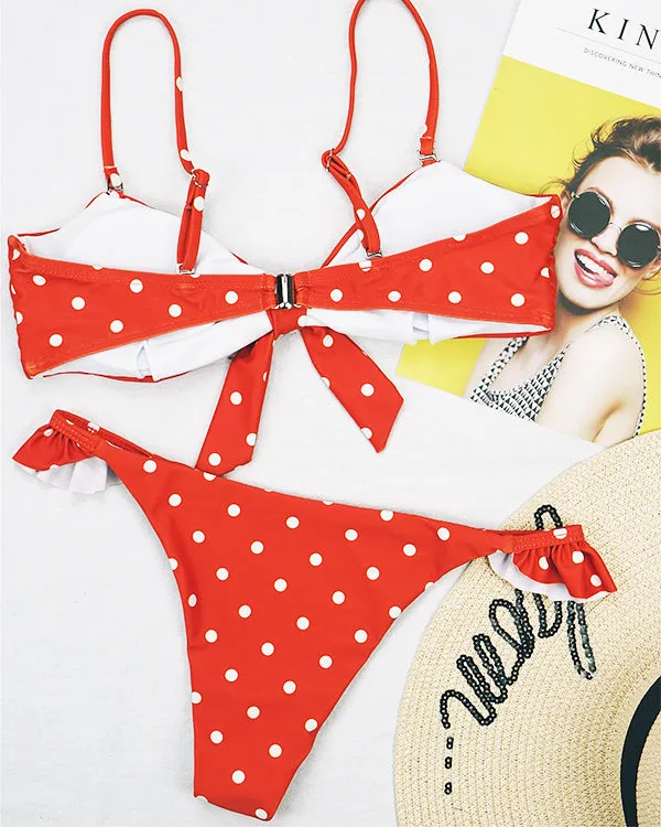 Polka Dots Print Tie Front Bikini Sets