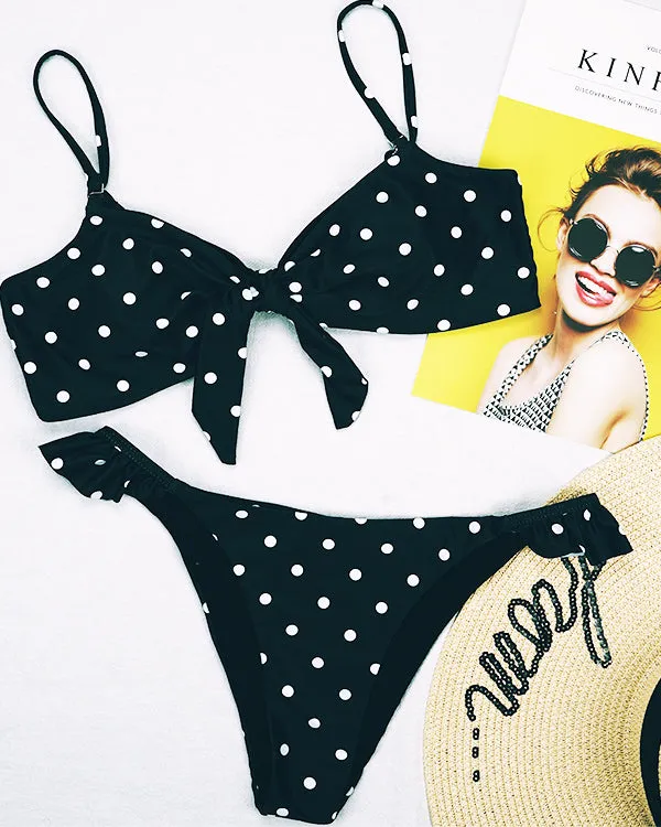 Polka Dots Print Tie Front Bikini Sets
