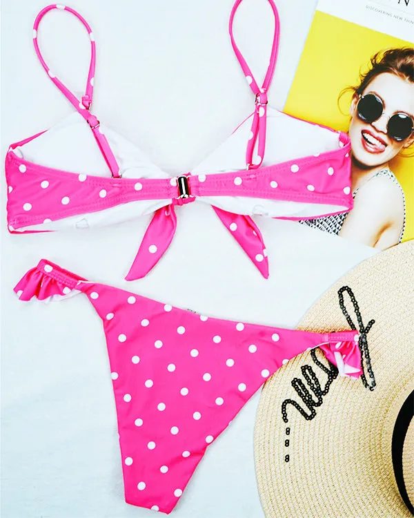 Polka Dots Print Tie Front Bikini Sets