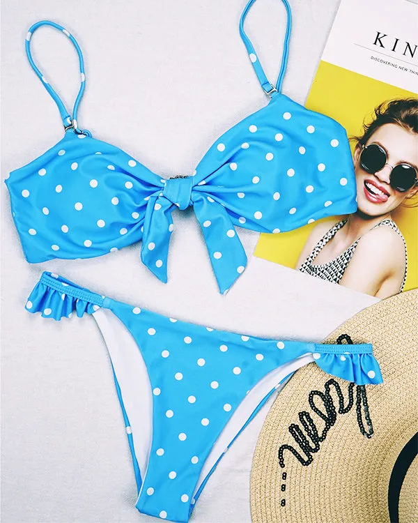 Polka Dots Print Tie Front Bikini Sets