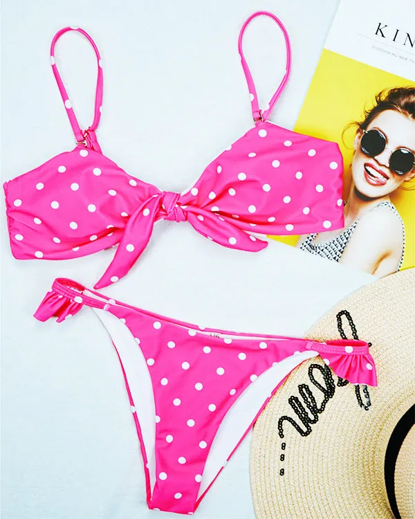 Polka Dots Print Tie Front Bikini Sets