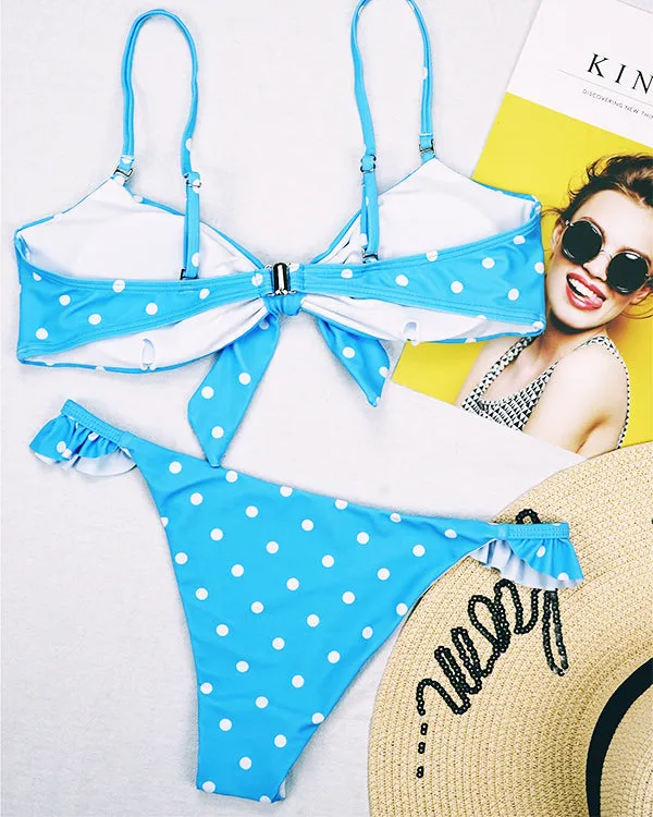Polka Dots Print Tie Front Bikini Sets