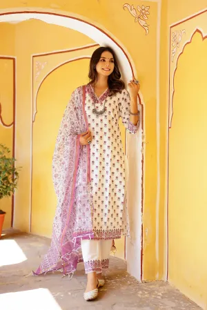 "Jenna" Mughal Cotton Kurta Set with Kota Doriya Dupatta(3pc)
