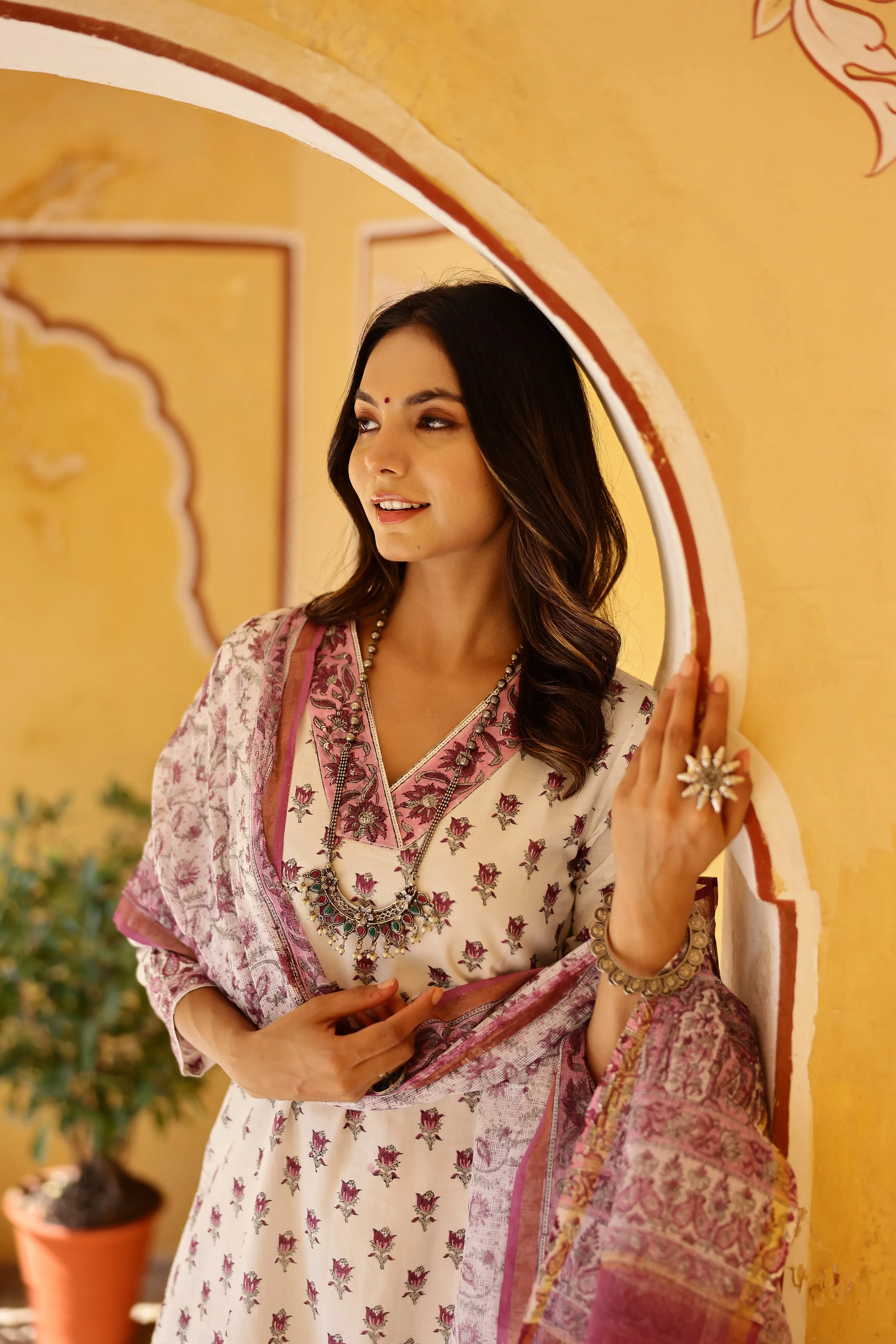 "Jenna" Mughal Cotton Kurta Set with Kota Doriya Dupatta(3pc)