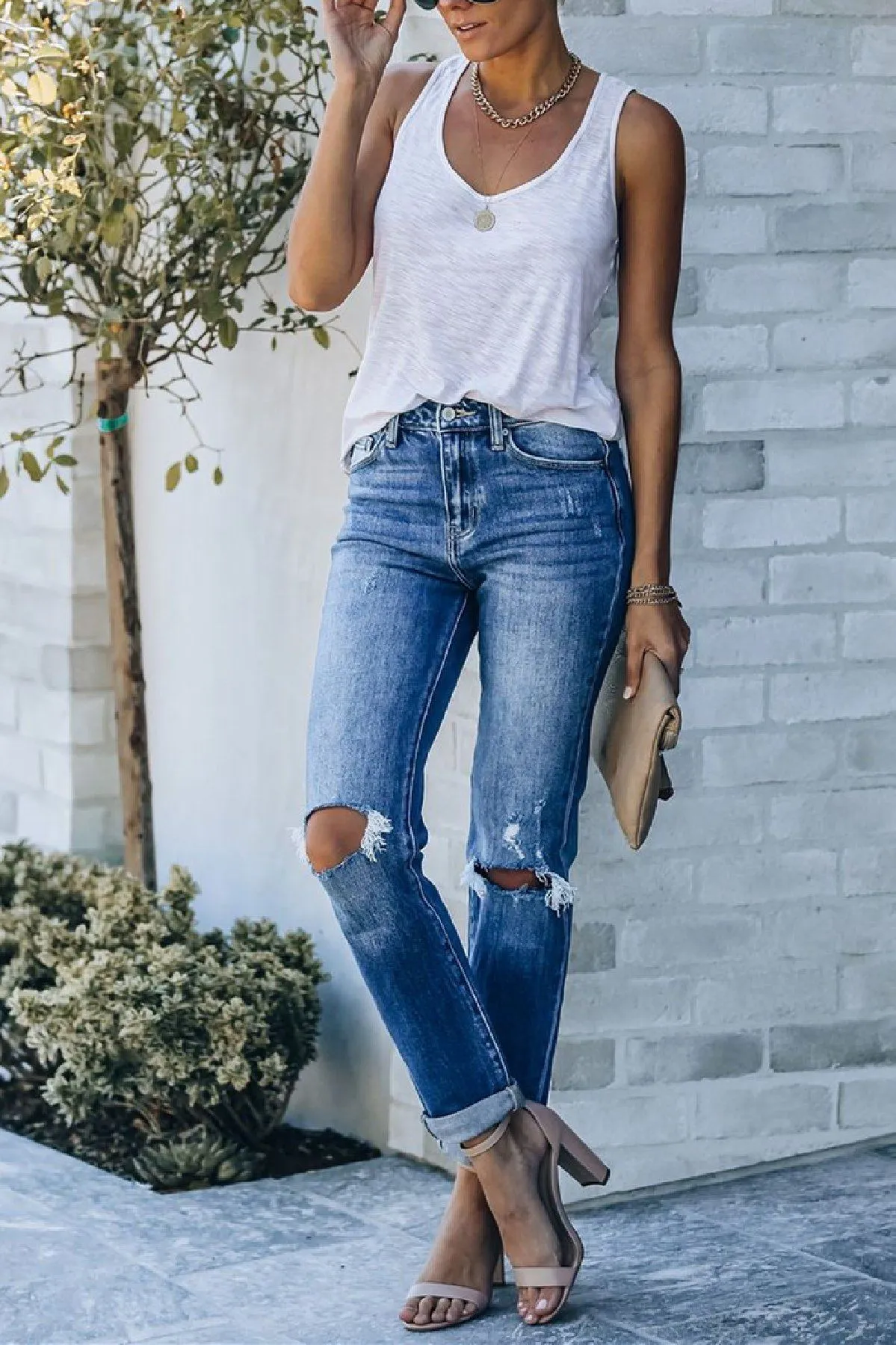 Rachel High Rise Distressed Straight Leg Denim