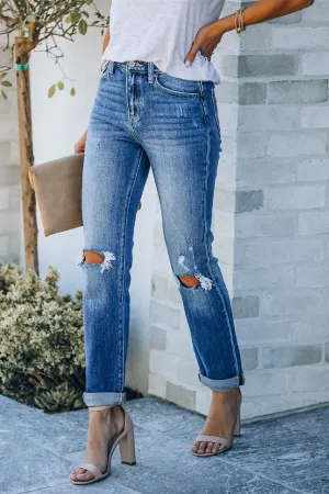 Rachel High Rise Distressed Straight Leg Denim