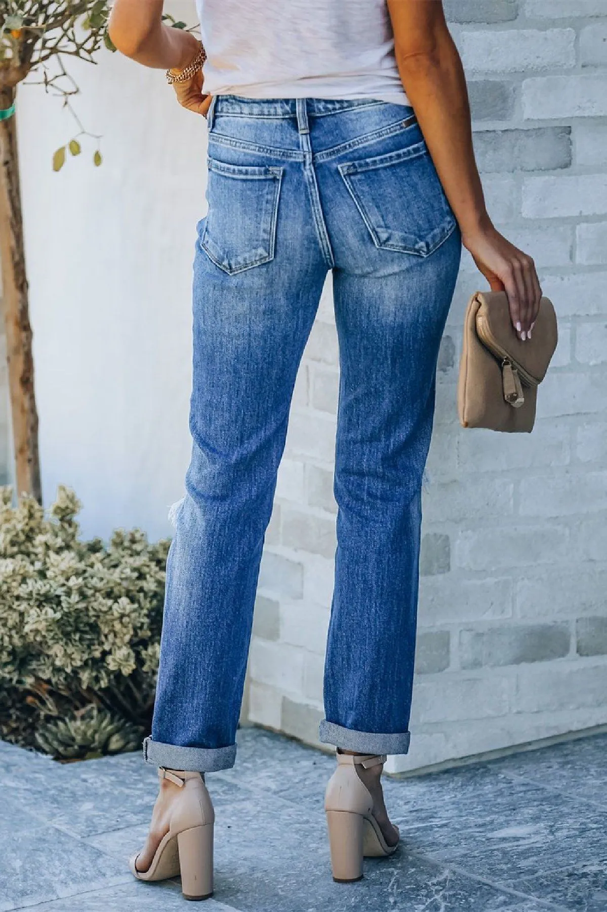 Rachel High Rise Distressed Straight Leg Denim