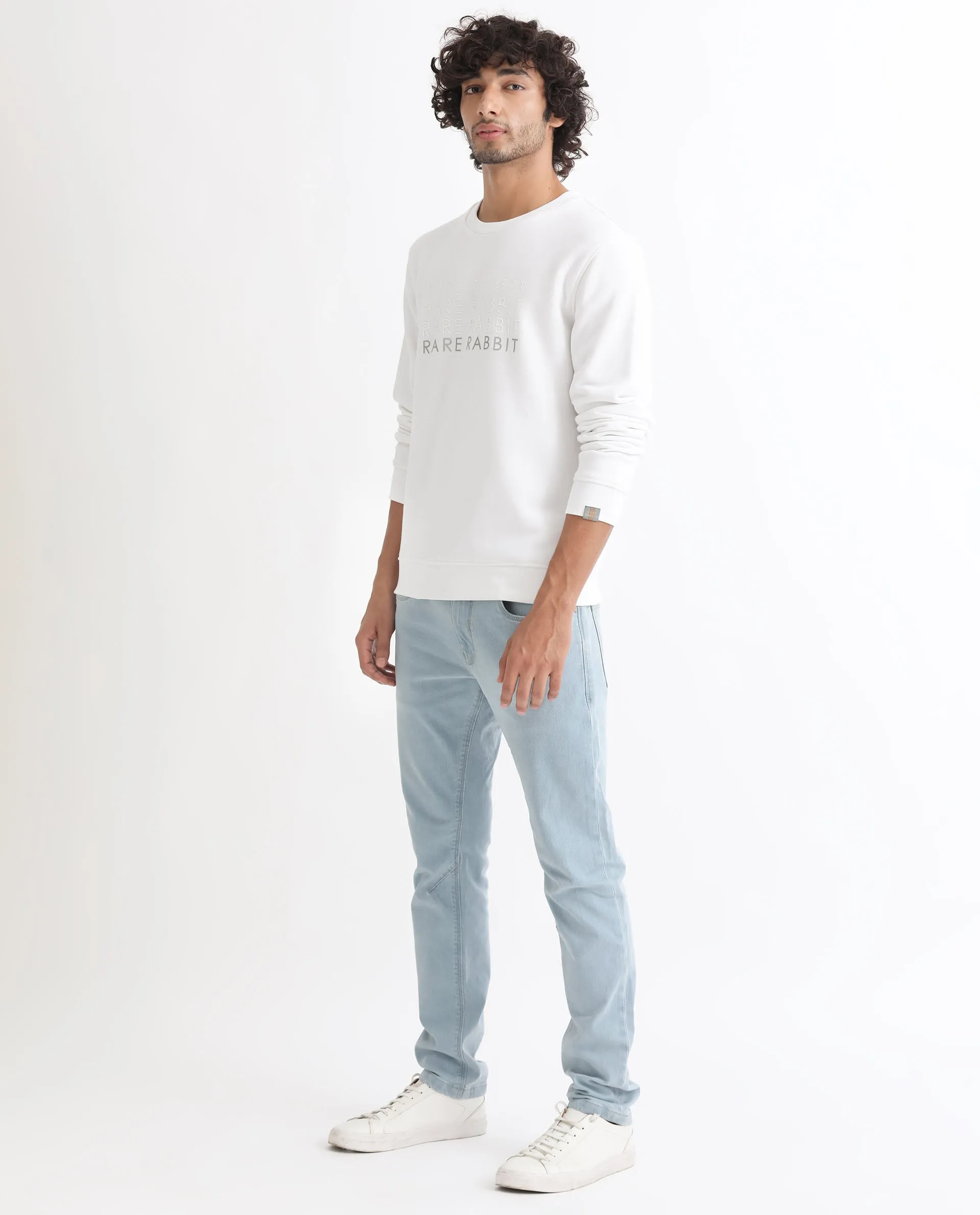 Rare Rabbit Mens Argyll White Sweatshirt Cotton Polyester Fabric Round Neck Knitted Full Sleeves Comfortable Fit