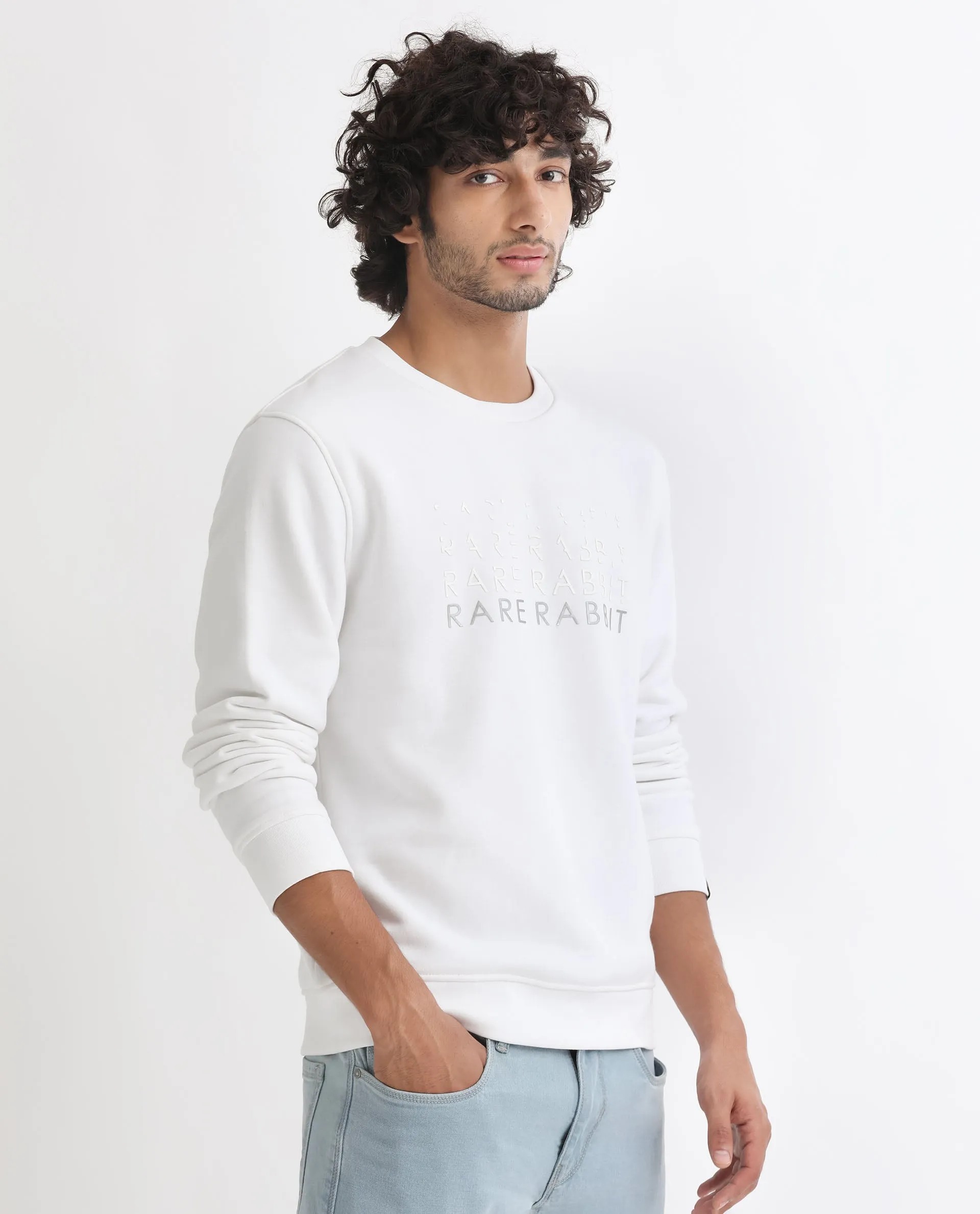 Rare Rabbit Mens Argyll White Sweatshirt Cotton Polyester Fabric Round Neck Knitted Full Sleeves Comfortable Fit