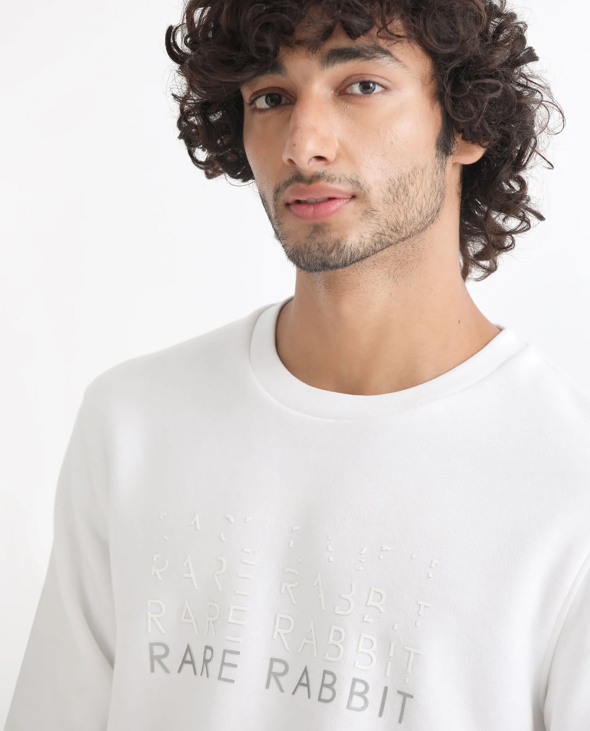 Rare Rabbit Mens Argyll White Sweatshirt Cotton Polyester Fabric Round Neck Knitted Full Sleeves Comfortable Fit