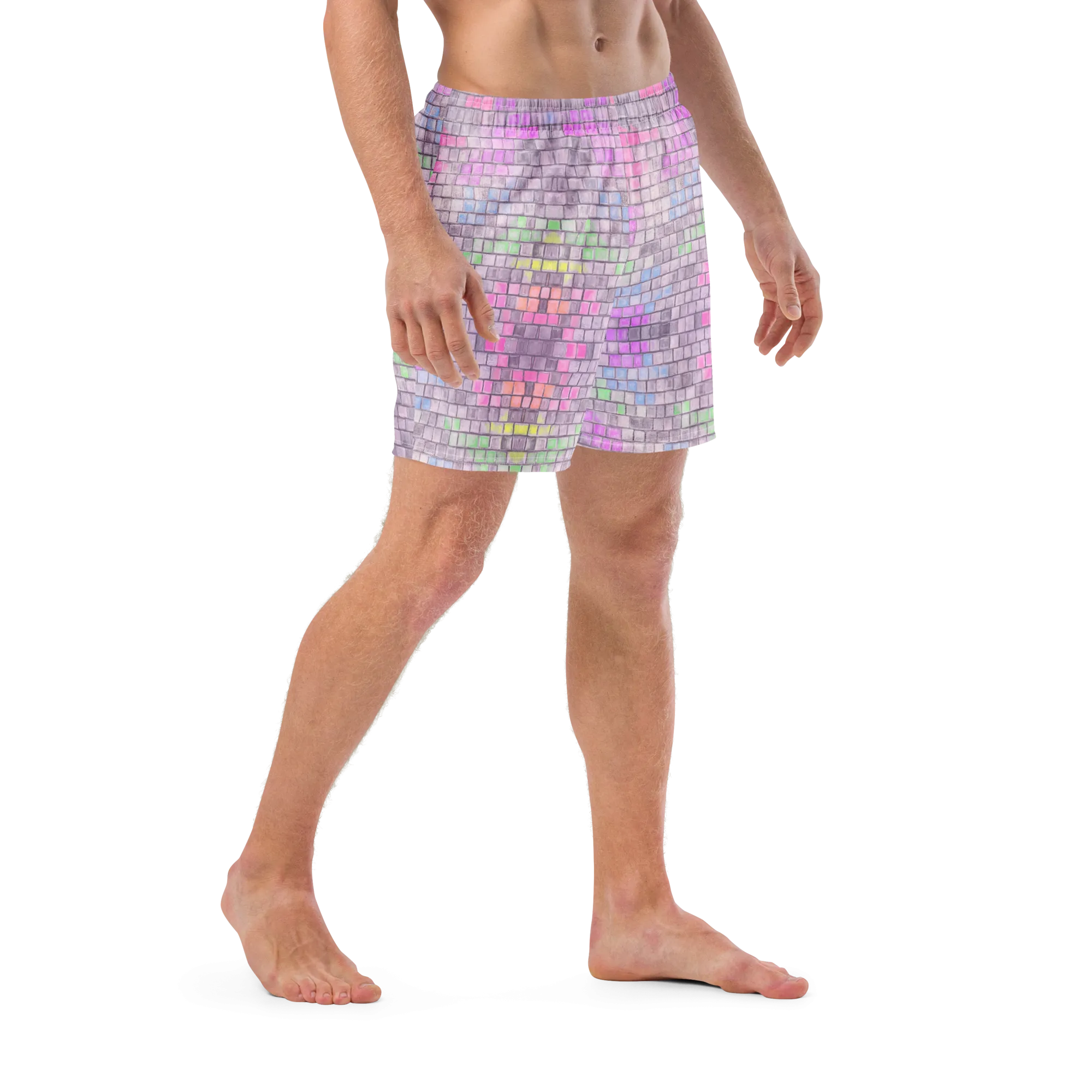 Recycled Material Swim Trunks ( Secret Internal Pocket)- "Disco Kitty" Design