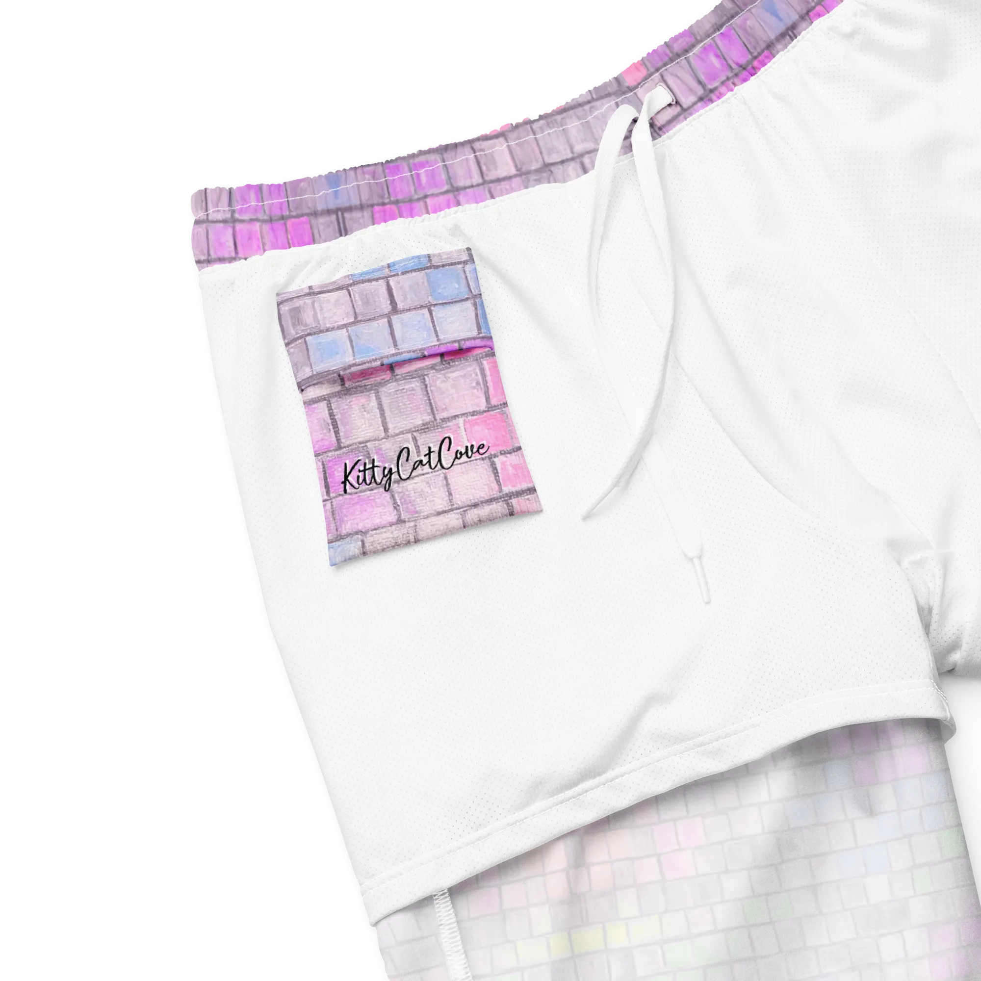 Recycled Material Swim Trunks ( Secret Internal Pocket)- "Disco Kitty" Design