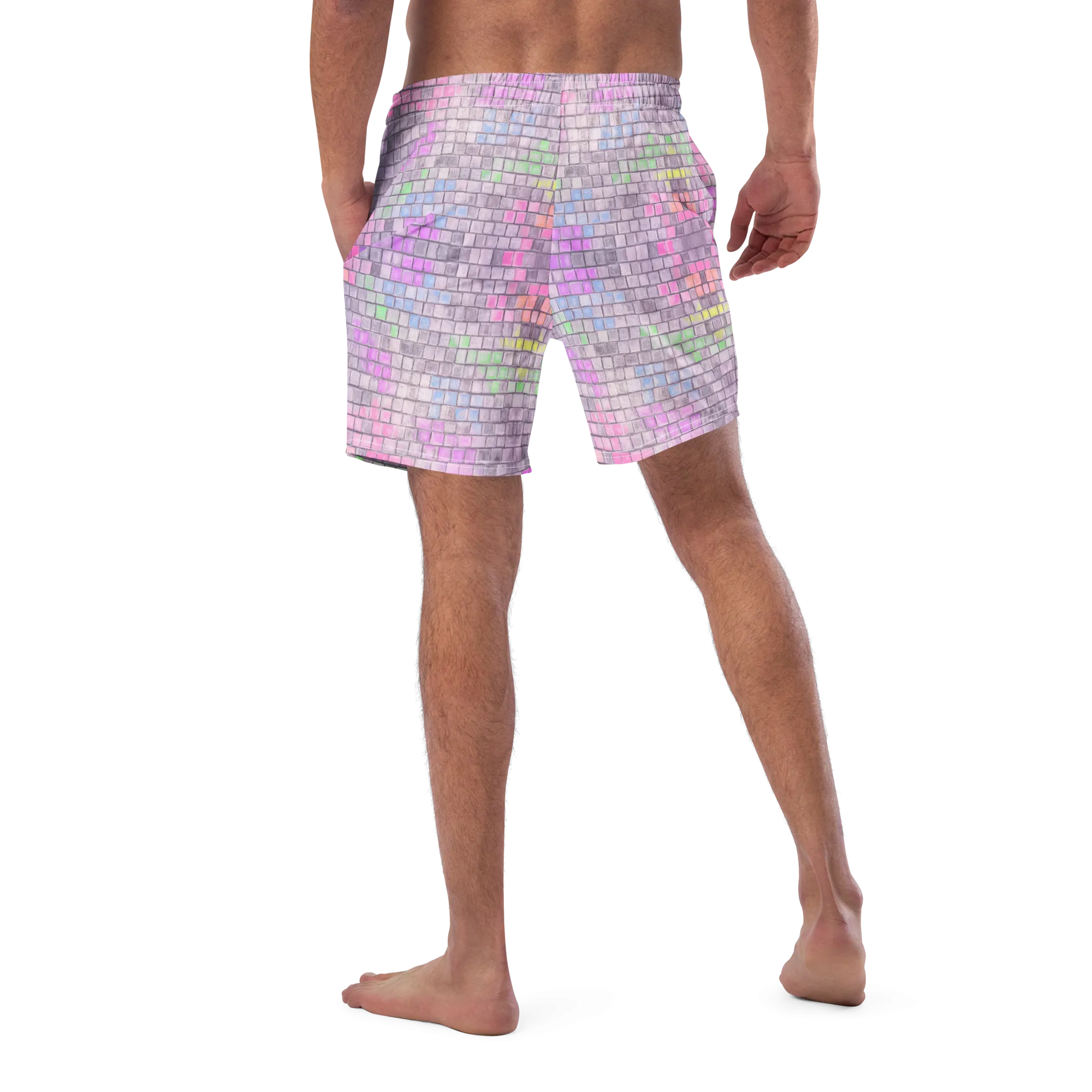 Recycled Material Swim Trunks ( Secret Internal Pocket)- "Disco Kitty" Design