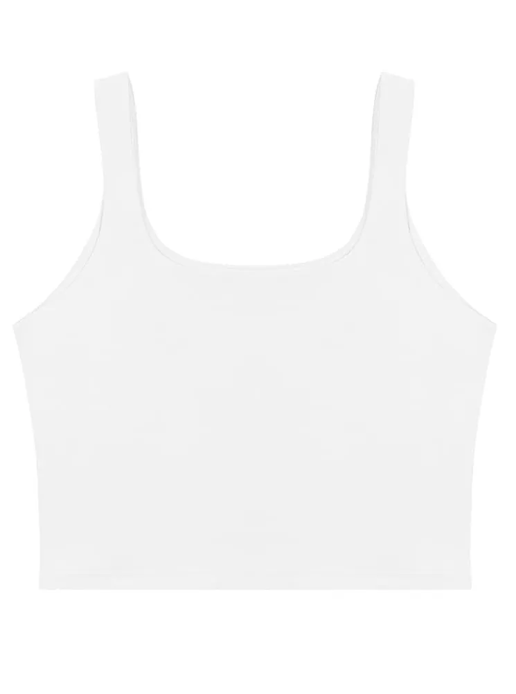 REORIA Women's Summer Sexy Basic Sleeveless Square Neck Fitted Seamless Yoga Cropped Tank Cute Crop Tops White Medium
