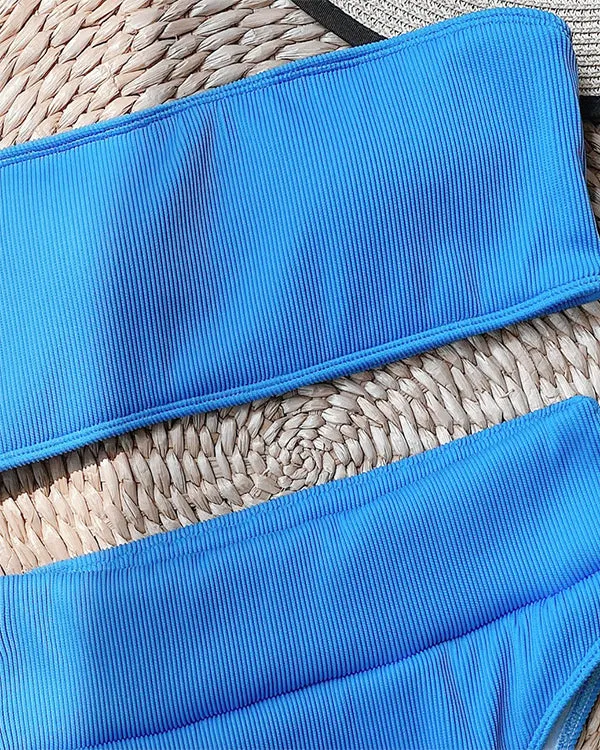 Ribbed Bandeau High Waisted Bikini Sets