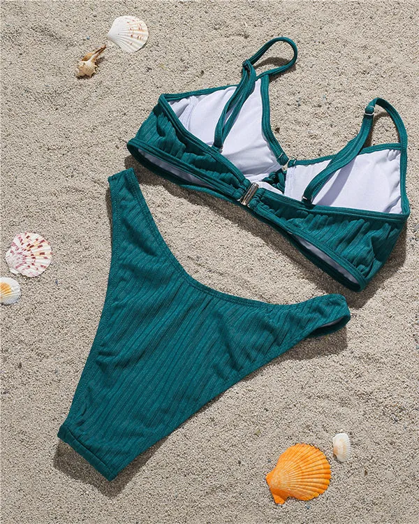 Ribbed Tie Front Bikini Sets