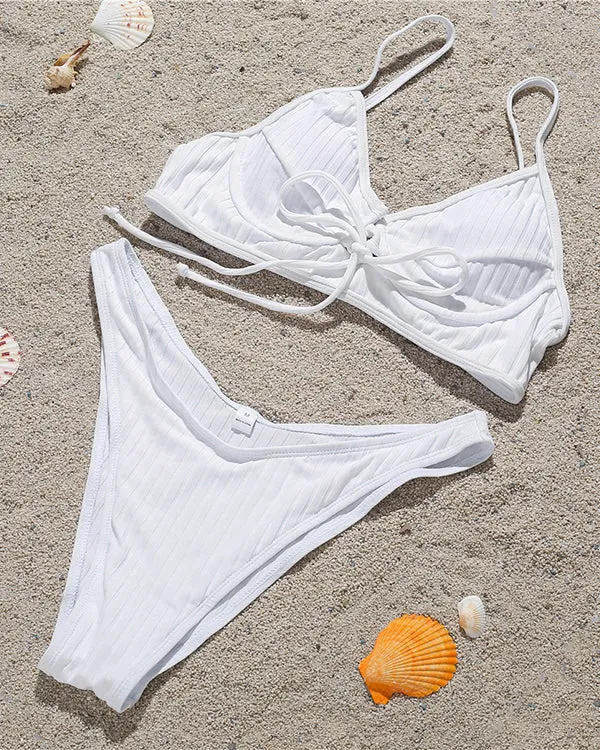 Ribbed Tie Front Bikini Sets