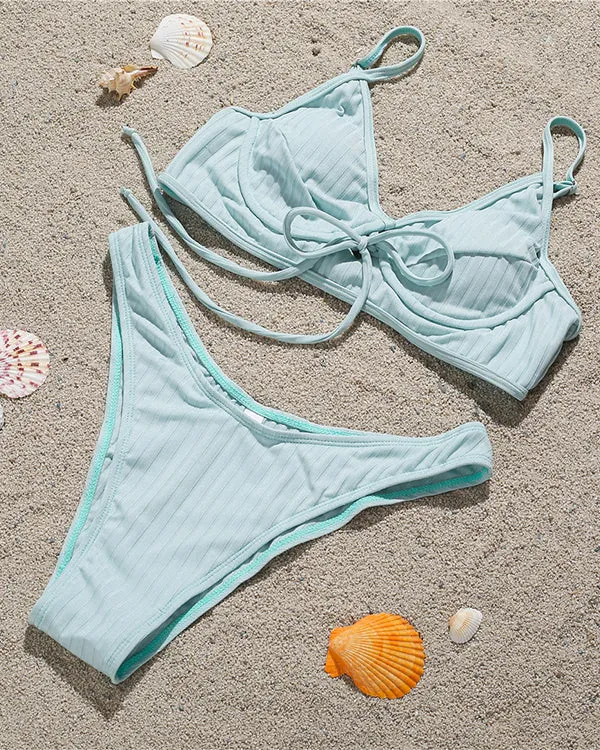 Ribbed Tie Front Bikini Sets