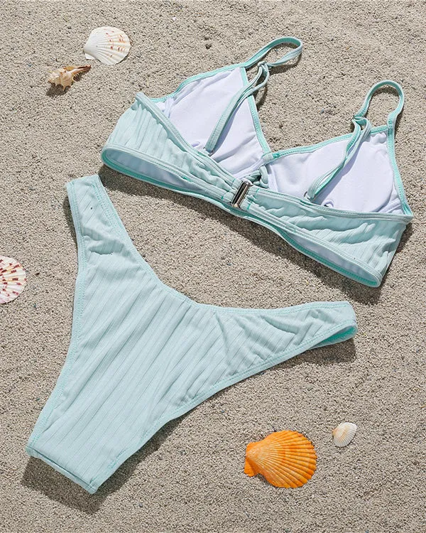 Ribbed Tie Front Bikini Sets