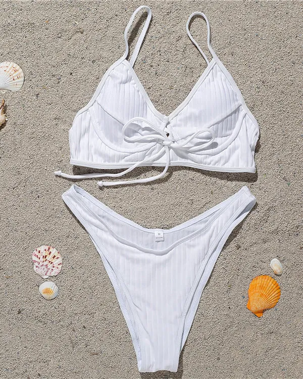 Ribbed Tie Front Bikini Sets