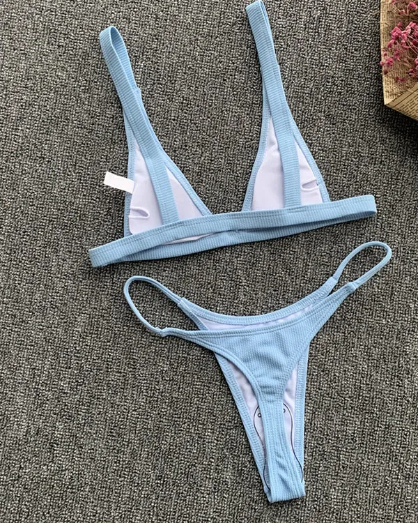 Ribbed Triangle Bikini Sets