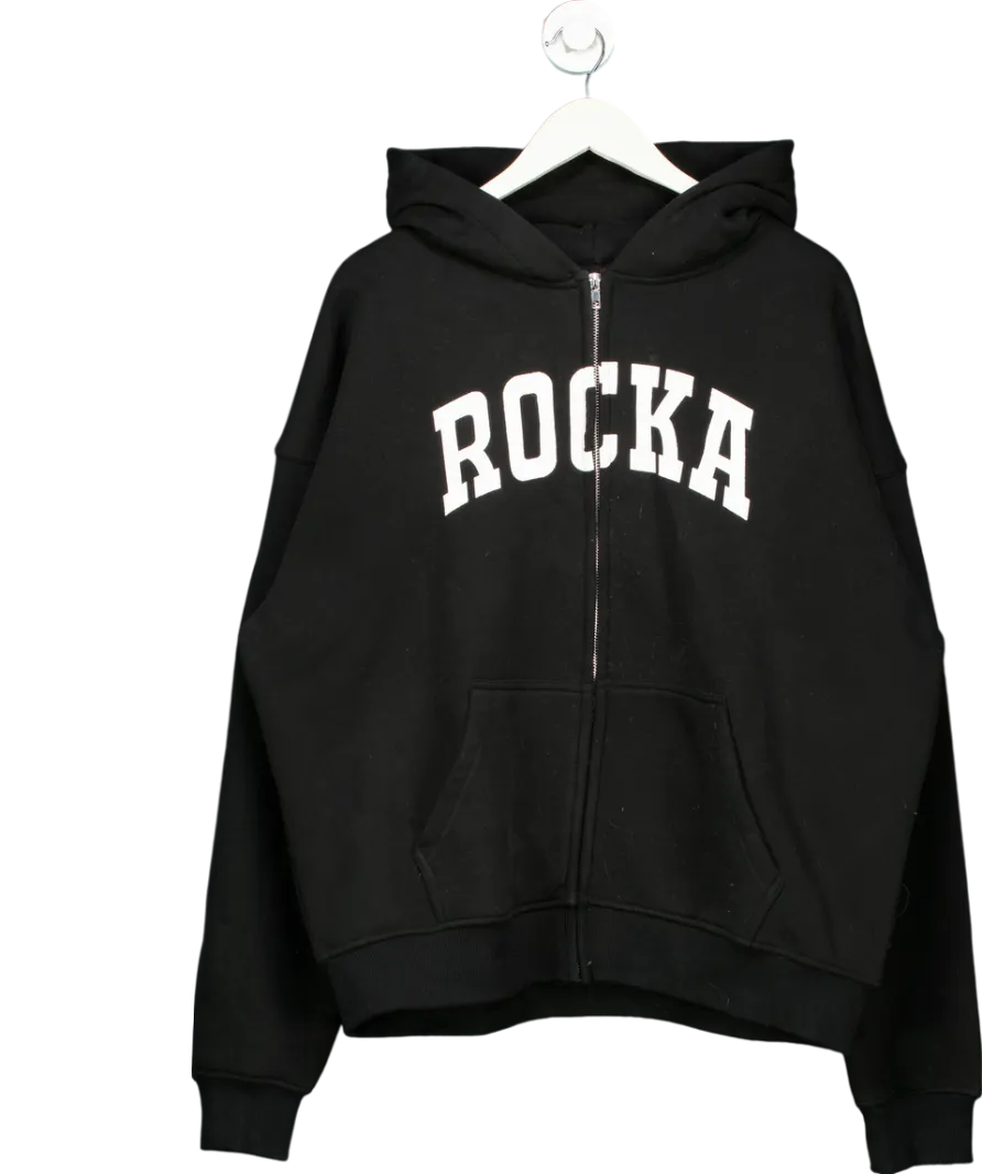 Ru & Rocka Black Varsity Oversized Zip Hoodie UK M