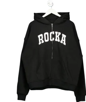 Ru & Rocka Black Varsity Oversized Zip Hoodie UK M