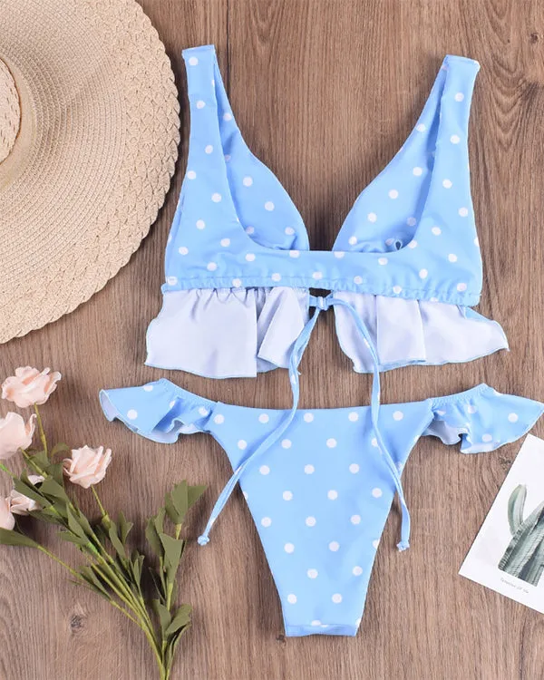Ruffled Tie Front Bikini Sets