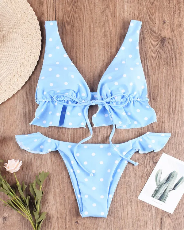 Ruffled Tie Front Bikini Sets
