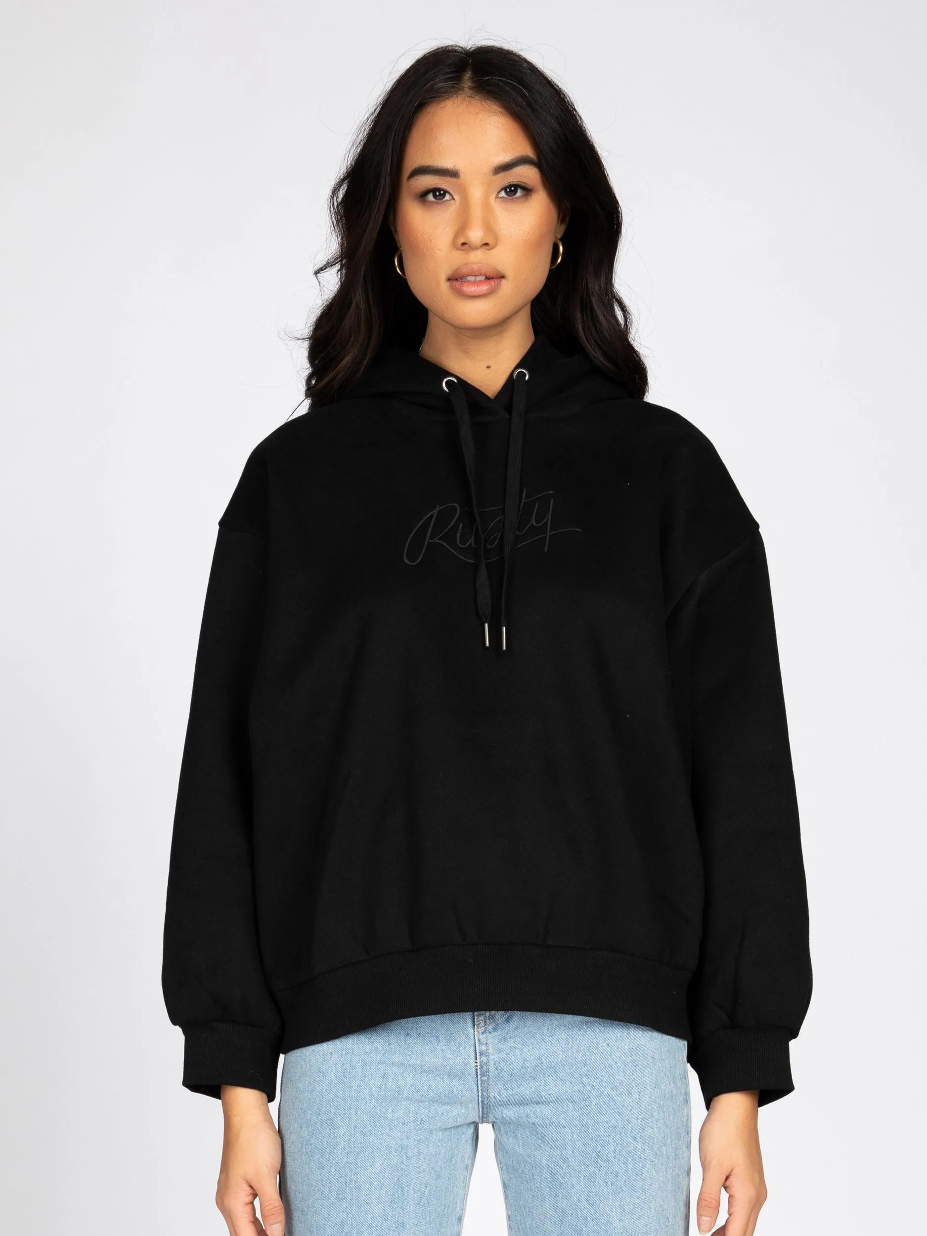 RUSTY SCRIPT OVERSIZE HOODED FLEECE