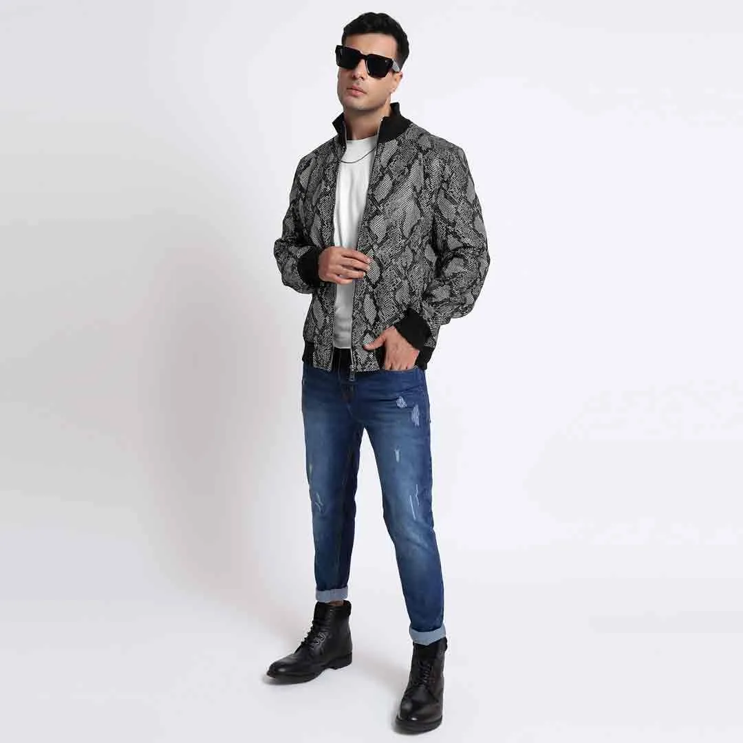 Saint Milly Grey Leather Men's Bomber Style Jackets