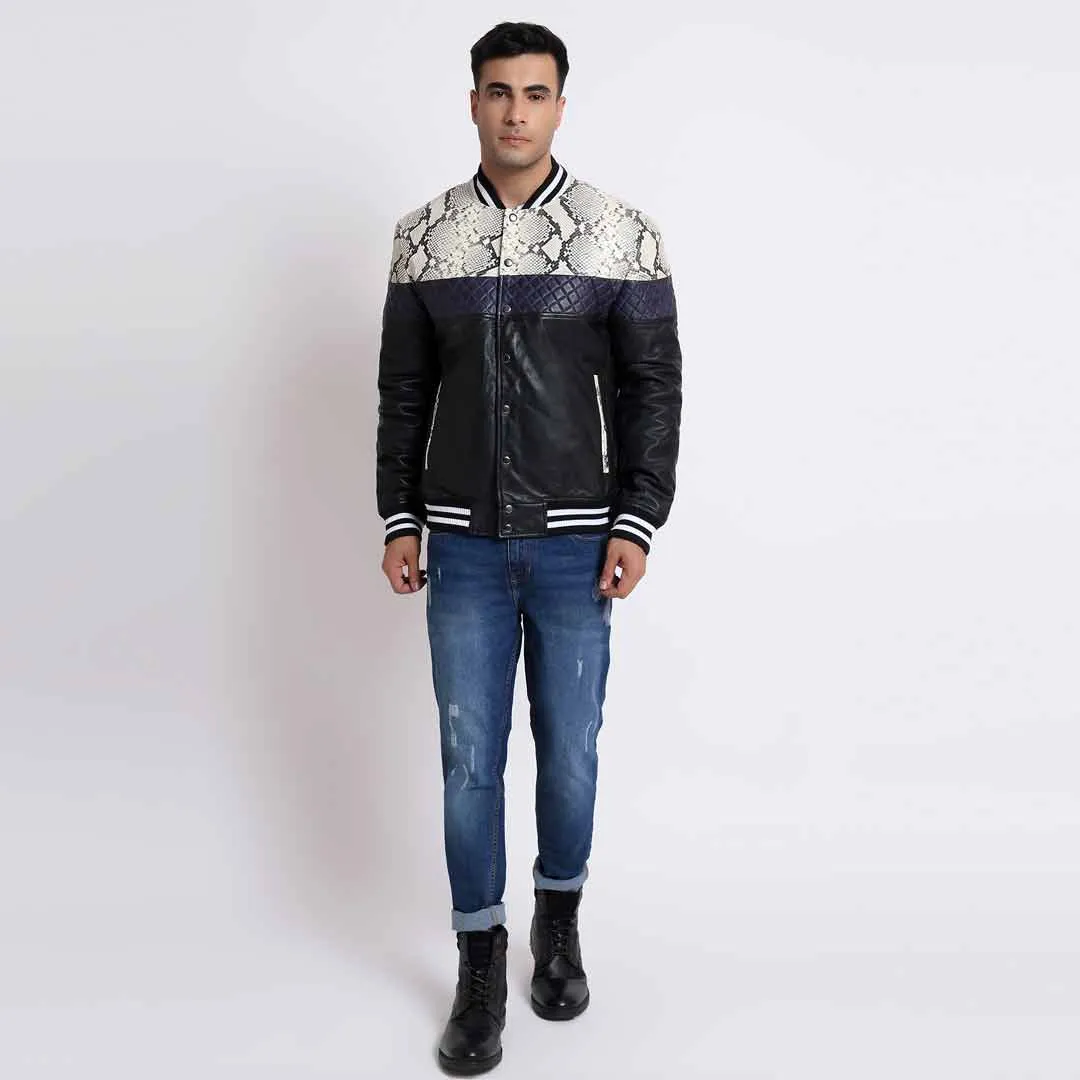 Saint Moreno White Python Print Leather Men's Jackets