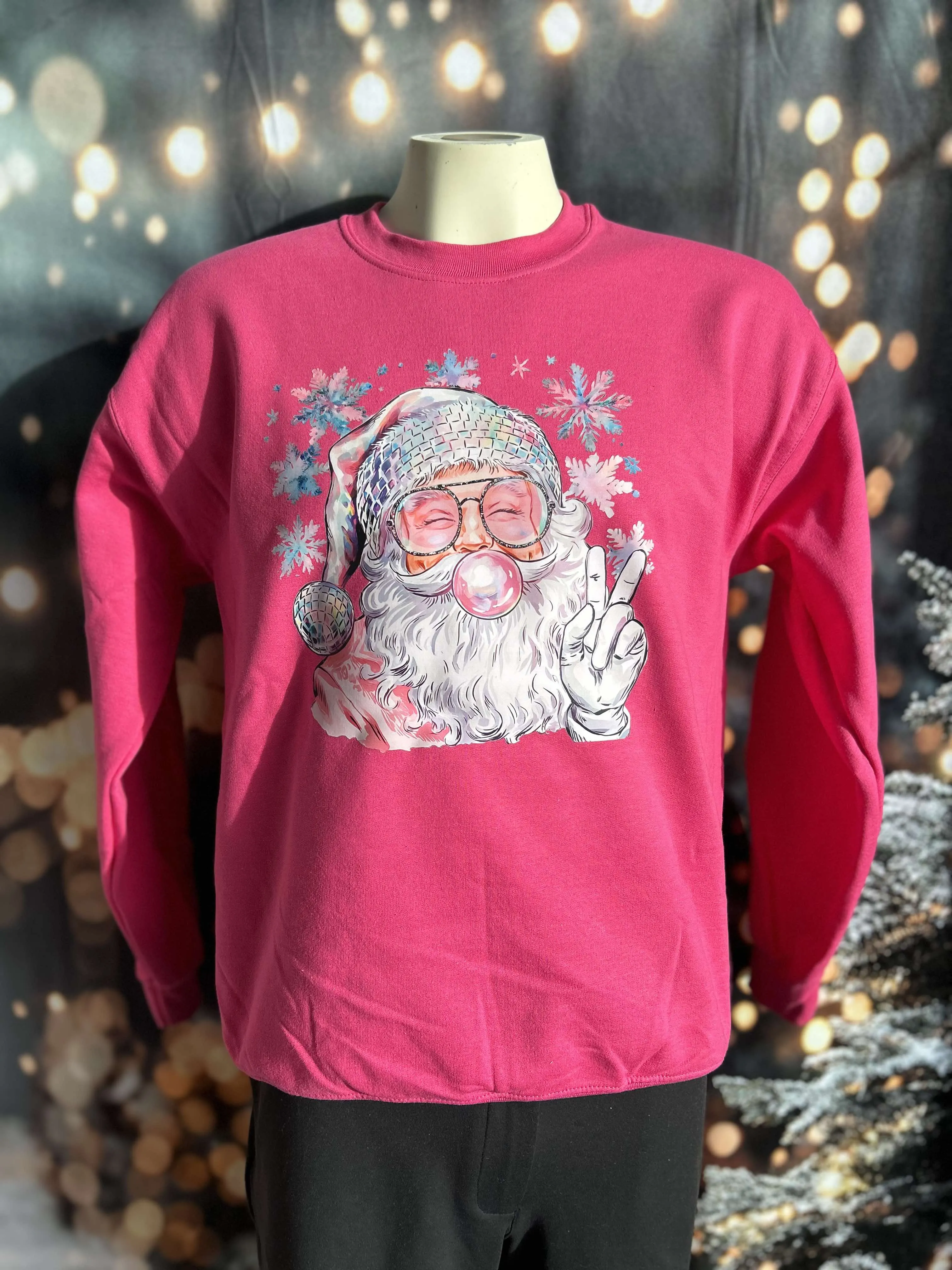 Santa Popping Bubbles Holiday Graphic Crewneck Sweatshirt
