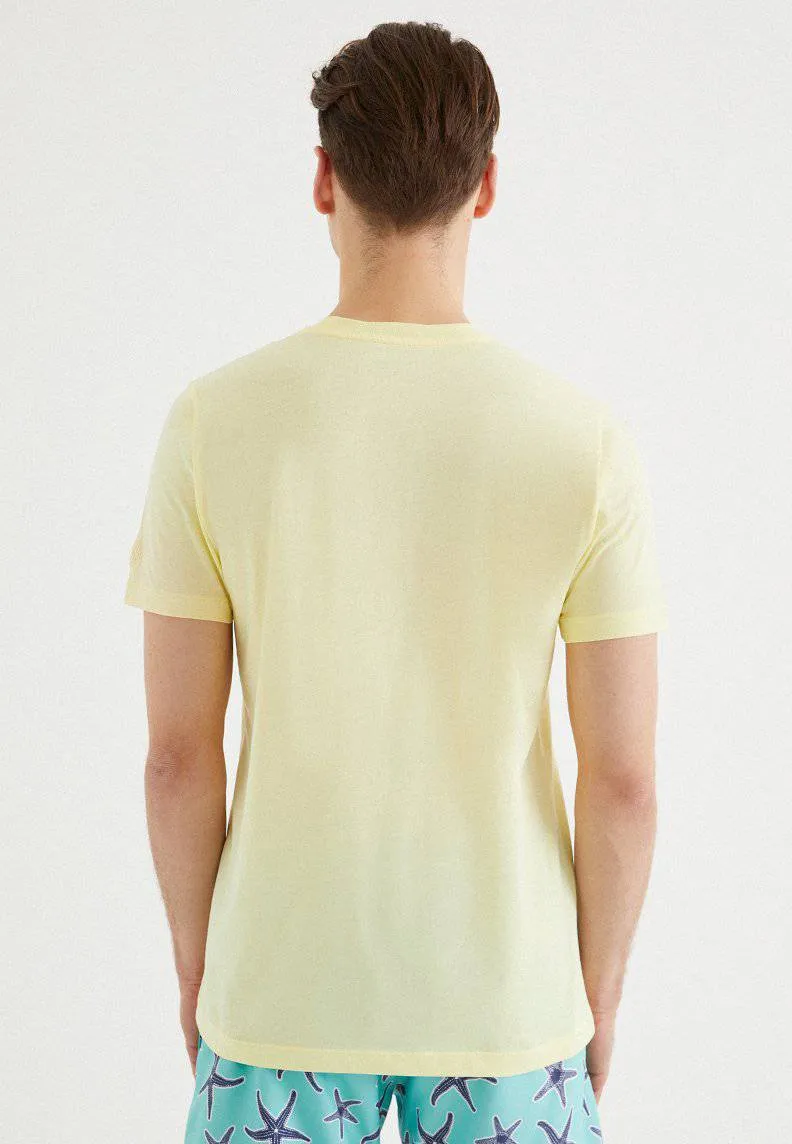 Sarı Baskılı Bisiklet Yaka Pamuklu Regular Fit Erkek T-Shirt STARFISH