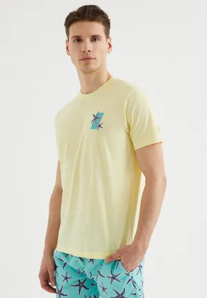 Sarı Baskılı Bisiklet Yaka Pamuklu Regular Fit Erkek T-Shirt STARFISH
