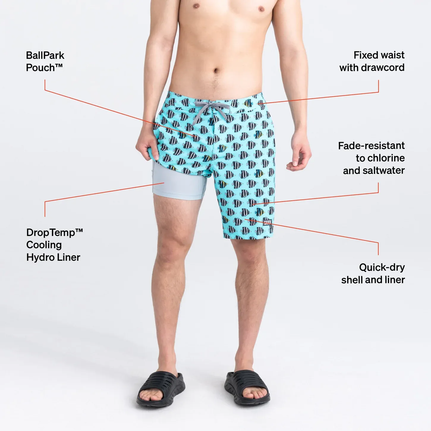 Saxx Mens Betawave 7" Swim Shorts - Fish Tank