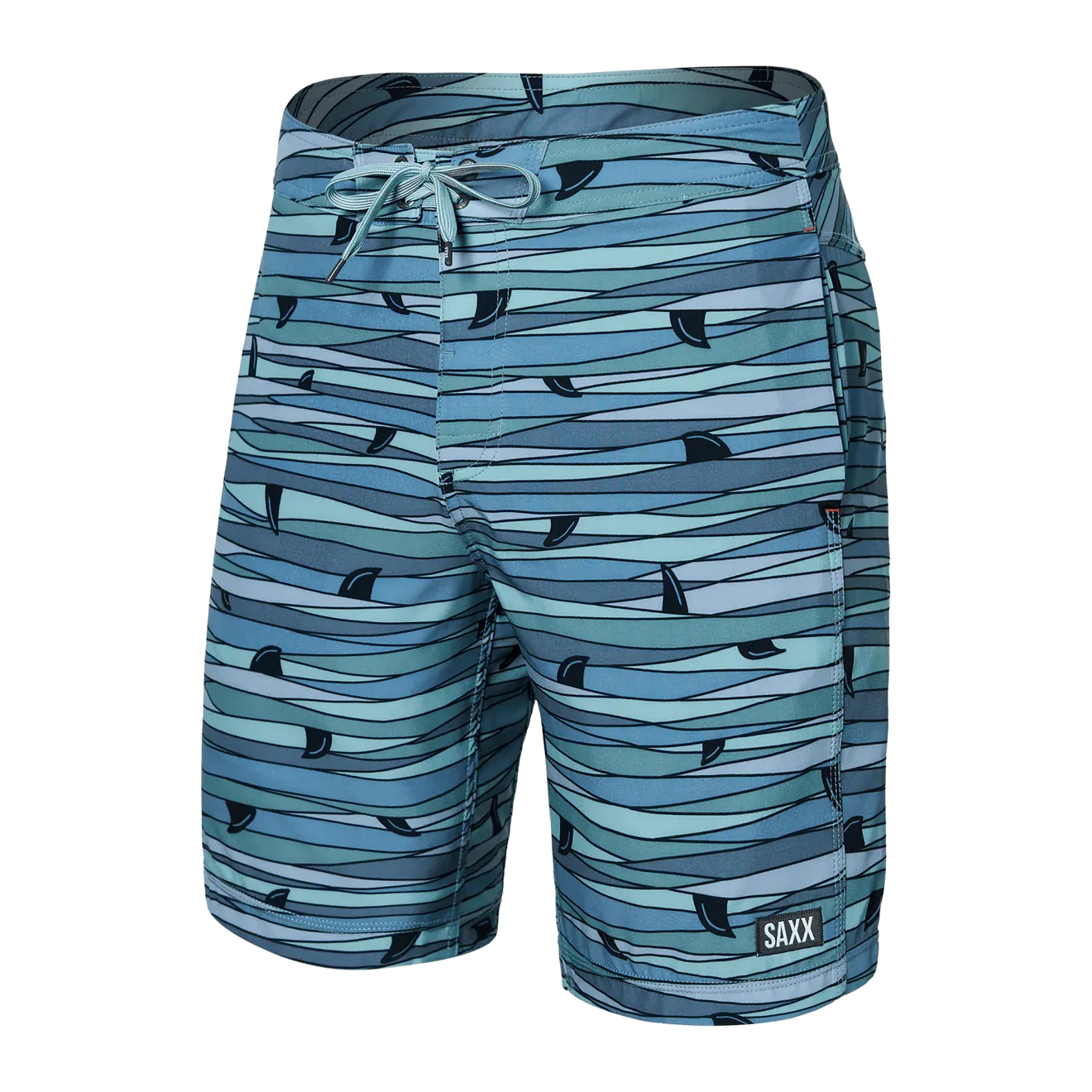 Saxx Mens Betawave 9" Swim Shorts -  Fins - Blue Multi