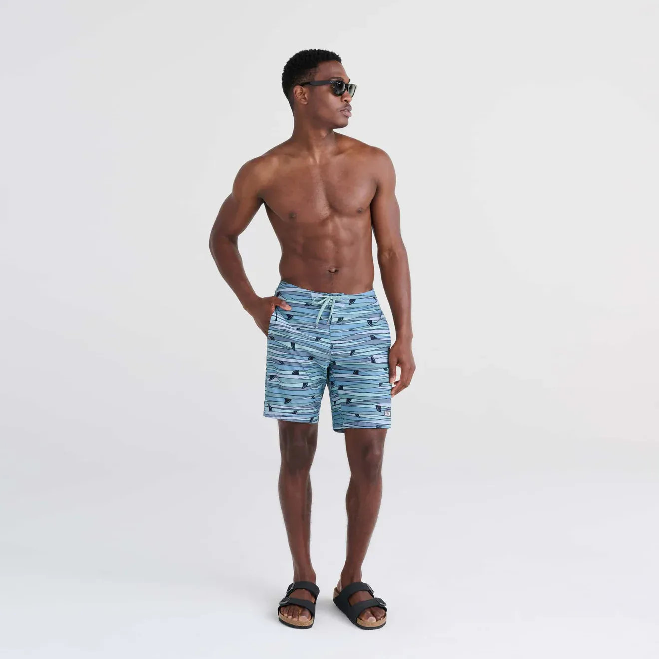 Saxx Mens Betawave 9" Swim Shorts -  Fins - Blue Multi