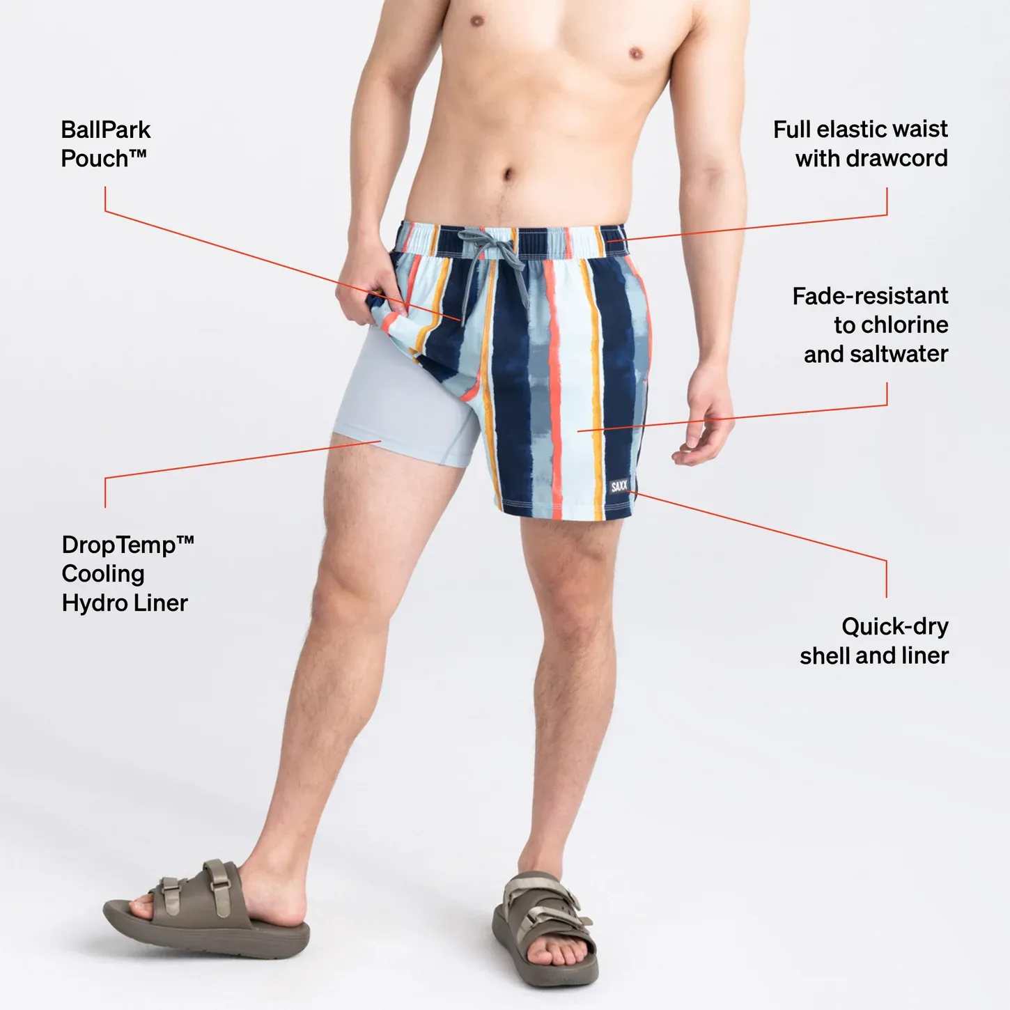 Saxx Mens Oh Buoy Stretch Volley 5" Swim Short - H2O Stripe