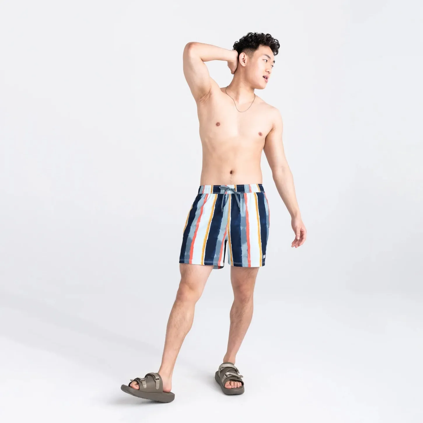 Saxx Mens Oh Buoy Stretch Volley 5" Swim Short - H2O Stripe