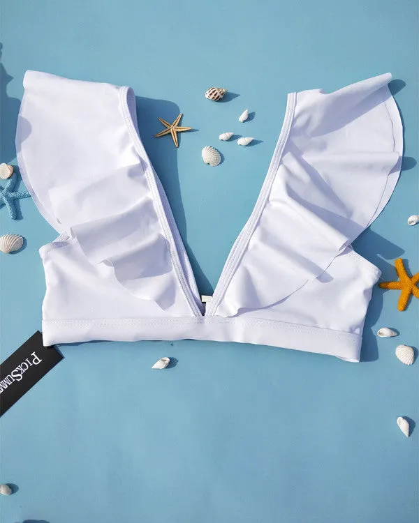 Sexy Deep V Neck Flouncing Shoulder Bikini Sets