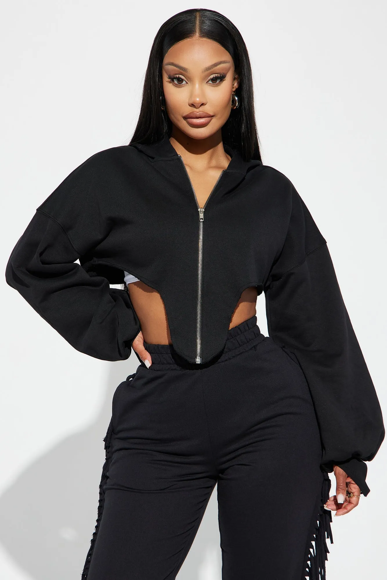 Short And Sweet French Terry Lounge Hoodie - Black