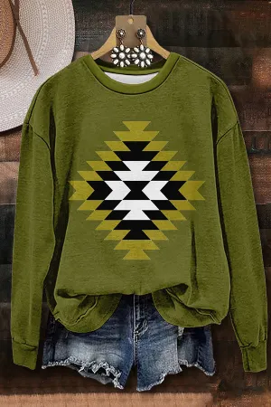 Simple Western Aztec Printed Sweatshirt