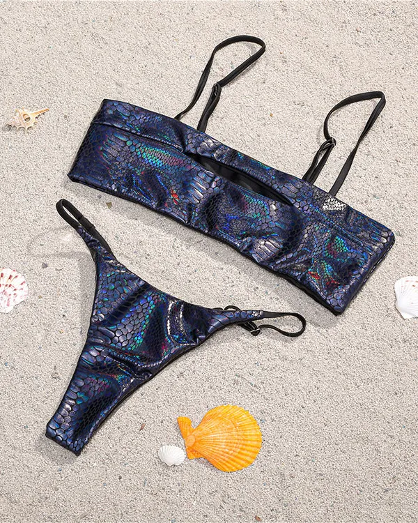 Snakeskin Cute Out Bikini Sets