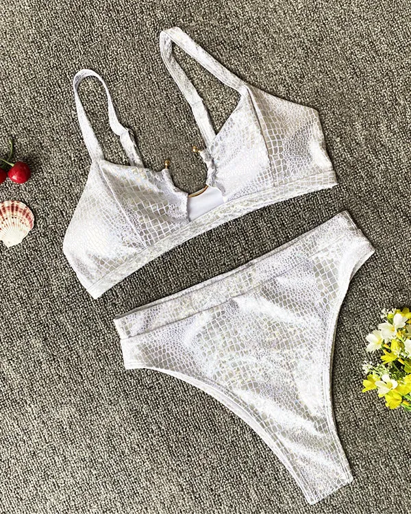 SnakeSkin Fabric Cut Out  High Waisted Bikini Sets