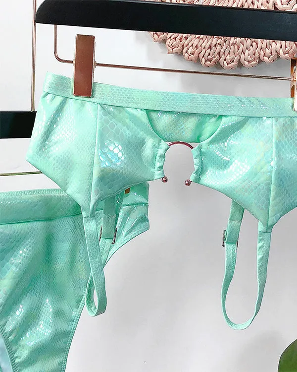 SnakeSkin Fabric Cut Out  High Waisted Bikini Sets