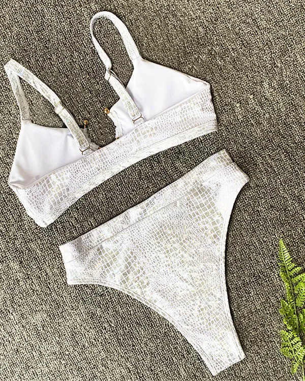 SnakeSkin Fabric Cut Out  High Waisted Bikini Sets